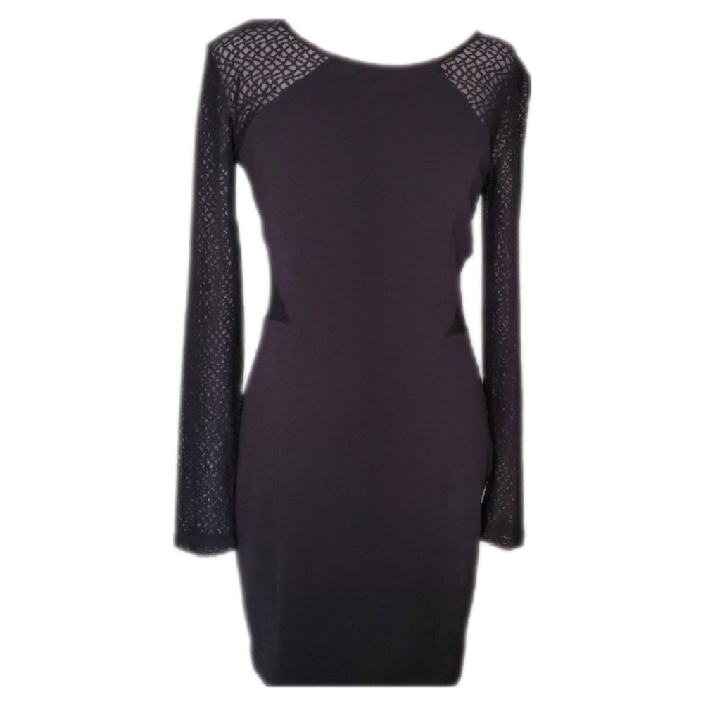 Guess Long Sleeve Black Stretch Crepe and Modern Mesh Dress Size 2